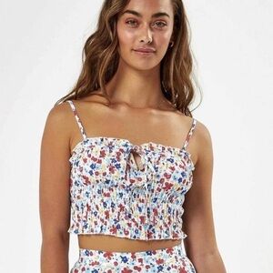 Charlie Holiday Hamilton Floral Print Smocked Bandeau Tie Front Crop Top Size 4